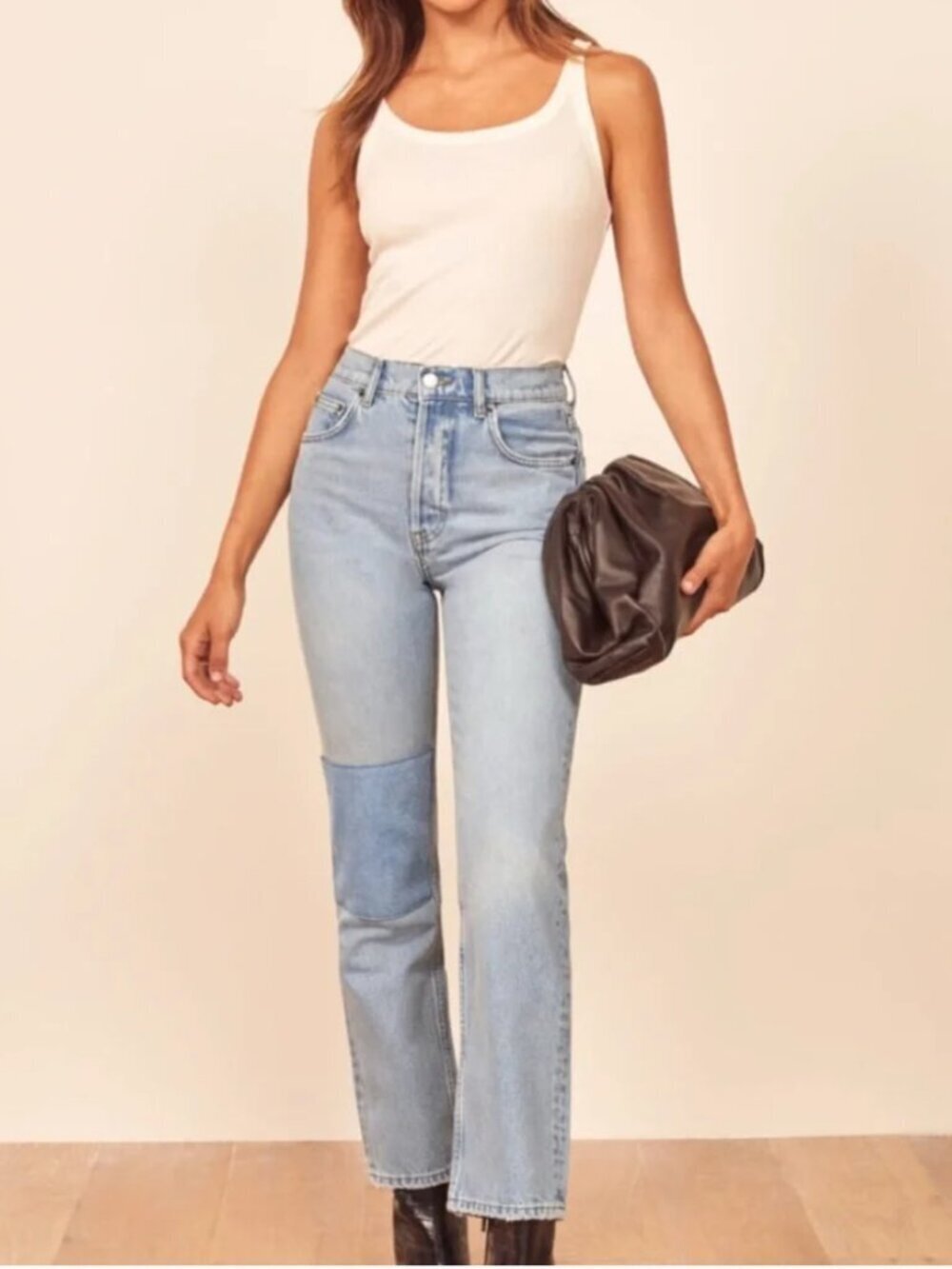 NWT Reformation | Cynthia Patch High Rise Straight Ankle Jeans in Tahoe - Sz 31